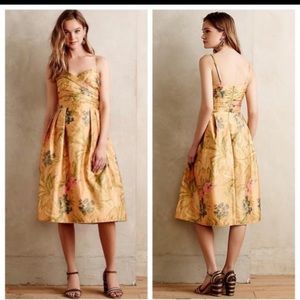 Anthropologie Yellow Floral Midi Dress